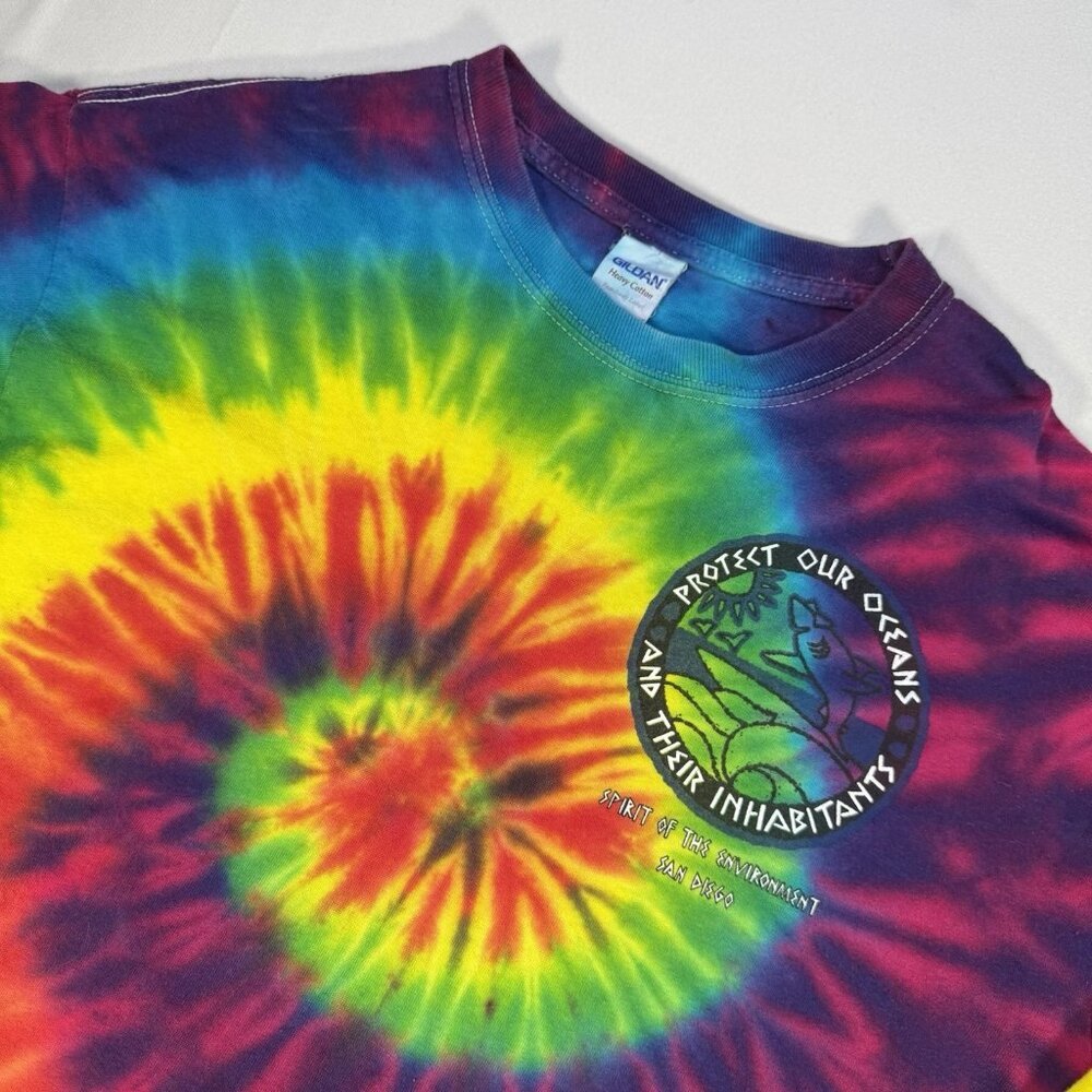 Vintage 90s Tie Dye Long Sleeve T-Shirt M Protect Our Oceans San Diego
